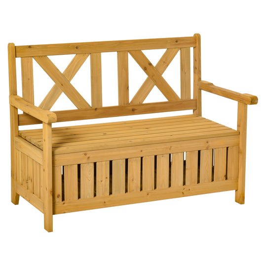 Outsunny 2-Seater Garden Storage Bench for Patio Wood Porch Decor Outdoor Seating