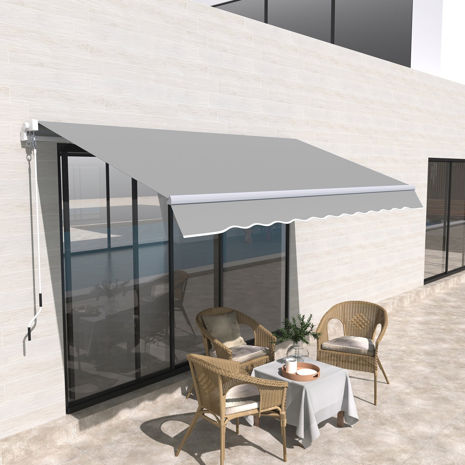 Outsunny Awning Canopy Manual Retractable Porch Sun Shade Shelter 3 x 2m Light Grey