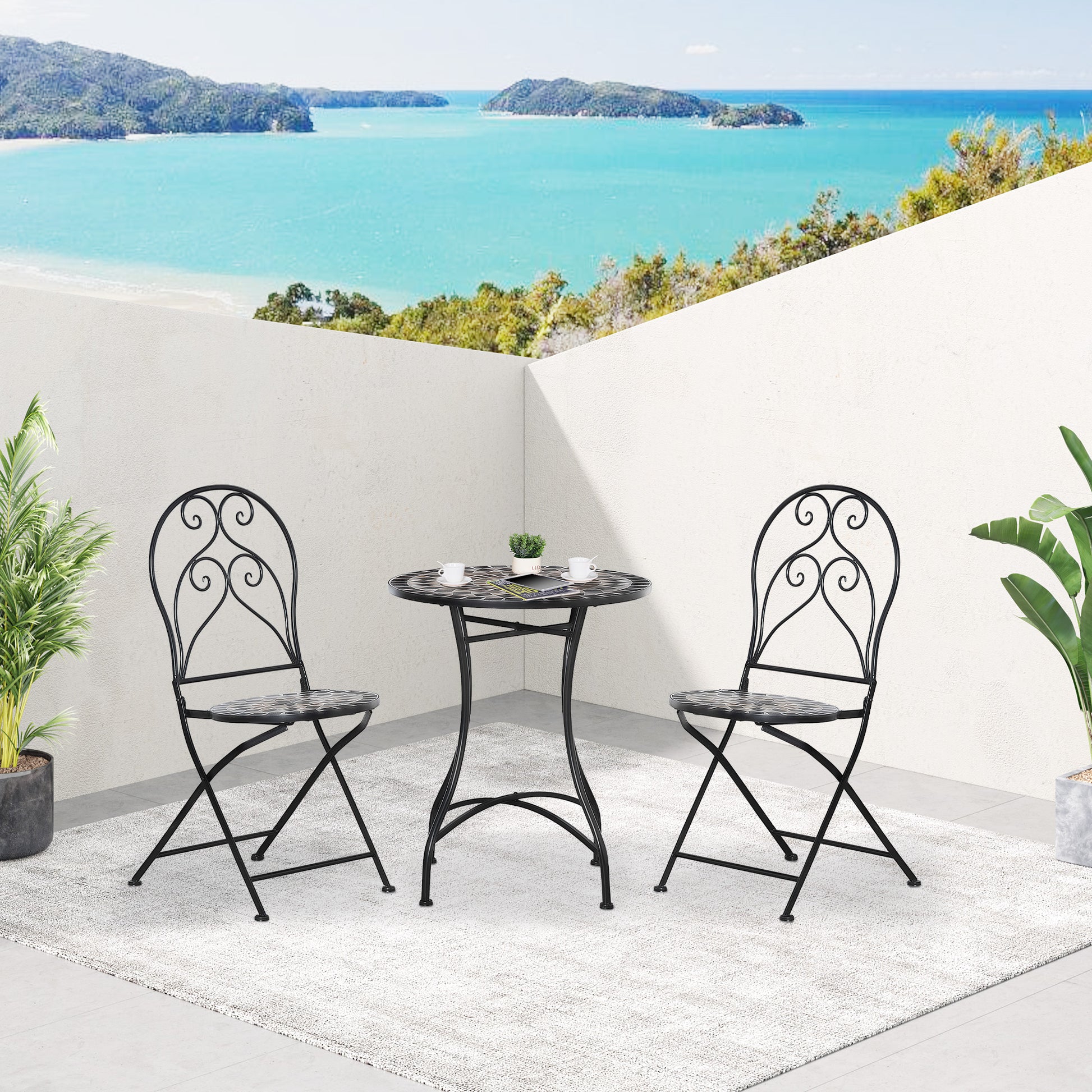 Outsunny 3 Piece Garden Bistro Set with Coffee Table and 2 Folding Chairs