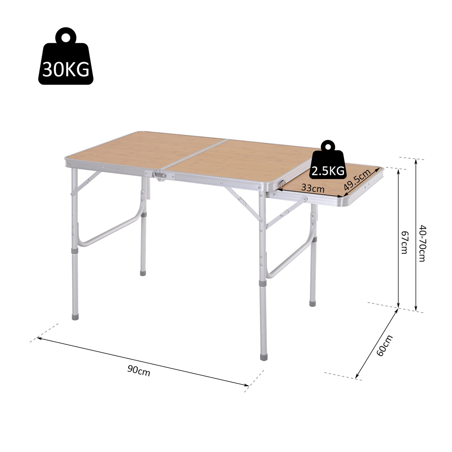 Outsunny 3ft Aluminium Medium-density fibreboard-Top Folding Picnic Table Portable Camping Table