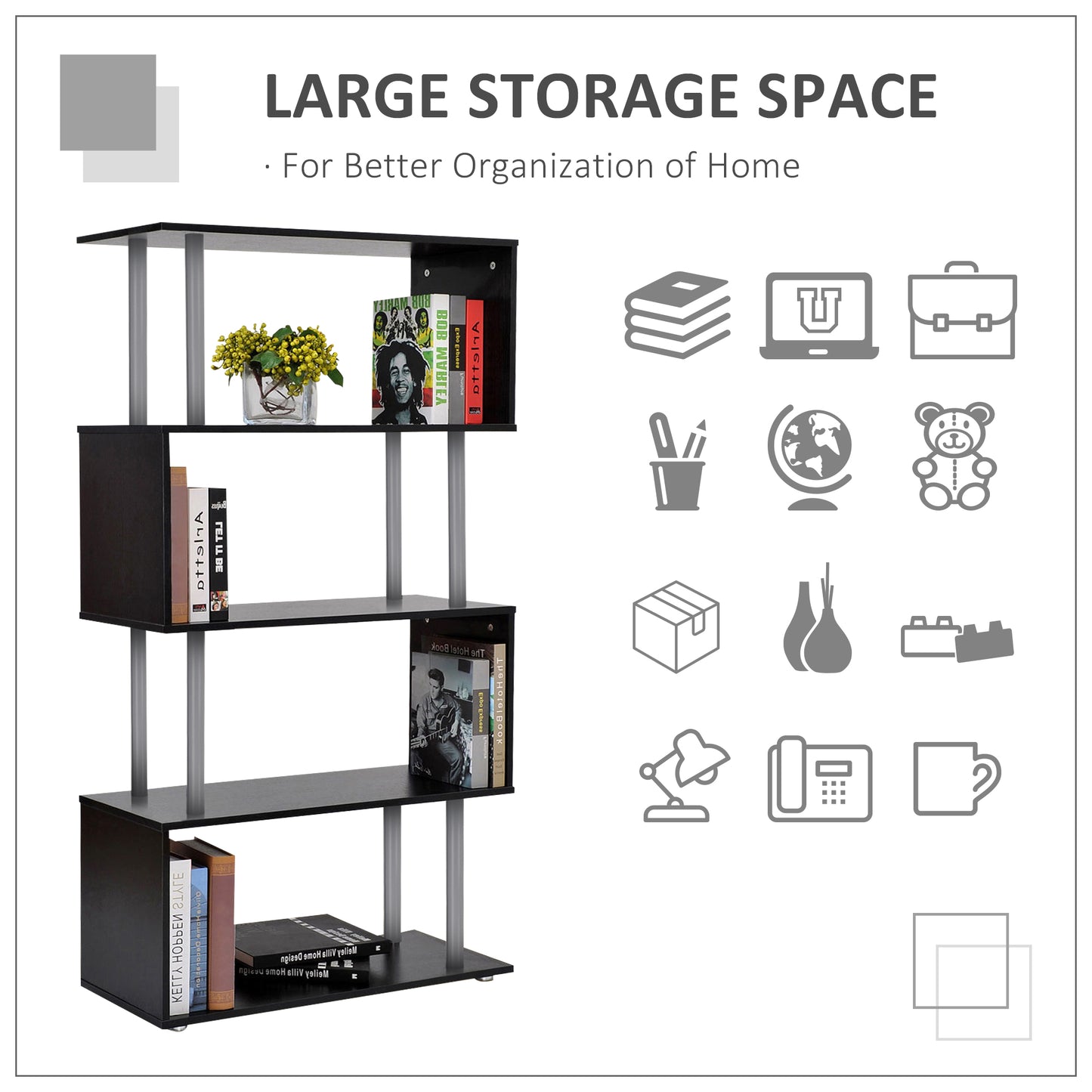 Homcom Double 'S' Shelving Unit - Black