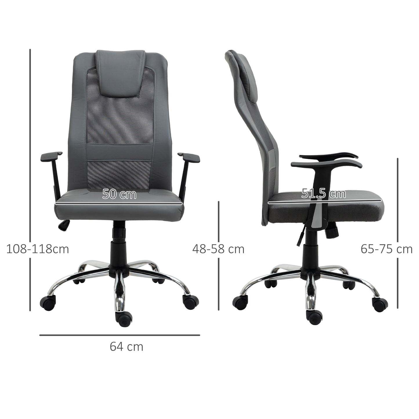 Vinsetto Mesh Office Chair High Back Desk Chair Height Adjustable Swivel Chair For Home With Headrest Grey