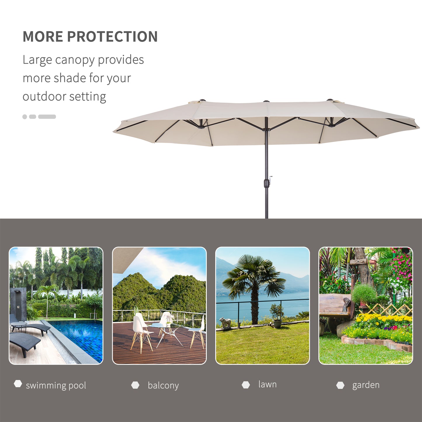 Outsunny 4.6m Double-Sided Patio Parasol Sun Umbrella-Beige