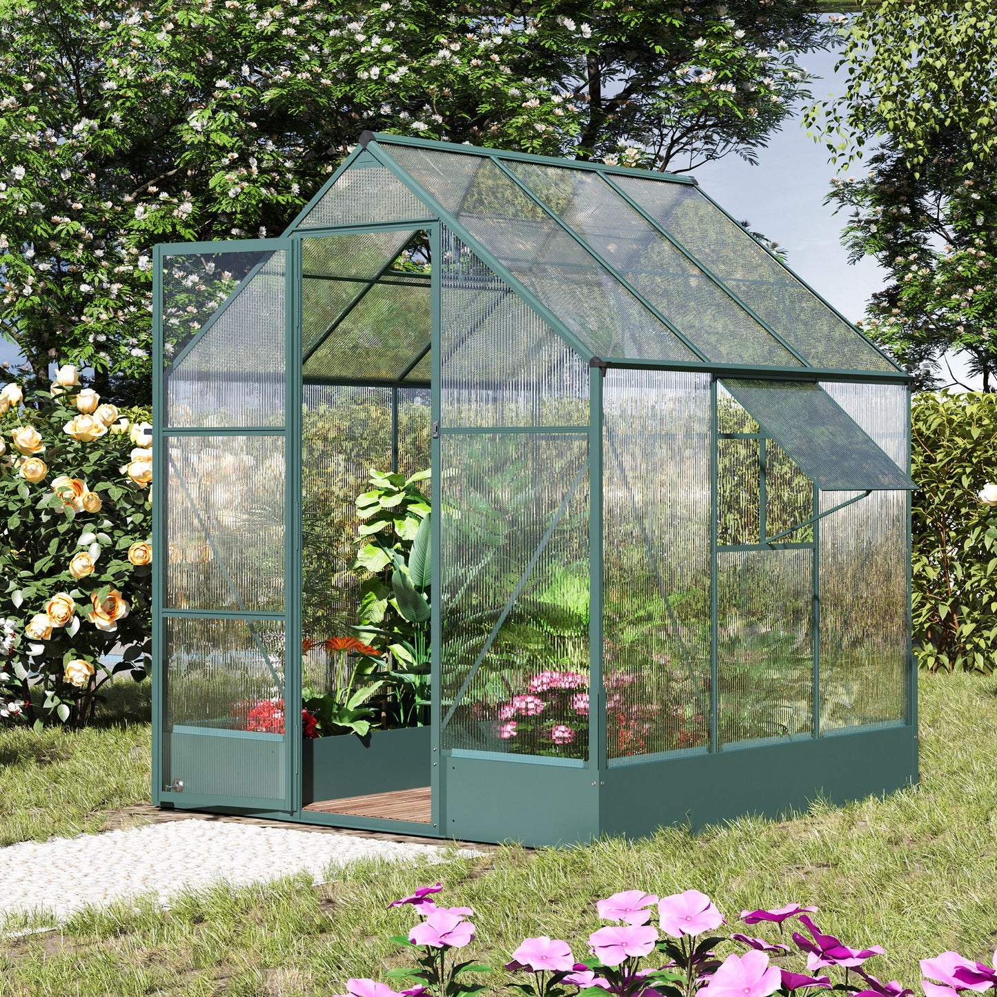 Outsunny Garden Walk-in Aluminium Greenhouse Polycarbonate with Plant Bed