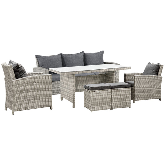 Outsunny 6 Pieces PE Rattan Garden Furniture Set with Three-seat