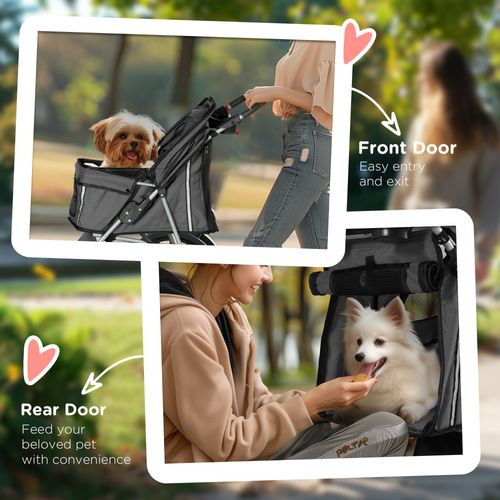 PawHut Pet Stroller Pushchair Carrier for Cat Puppy with 3 Wheels Dark Grey