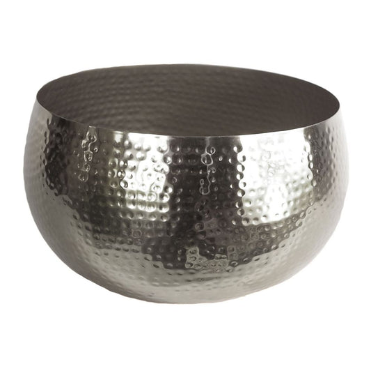 Leaf Large Metal Planter Bowl 32 x 20cm Hammered Silver Colour - Straight Edge