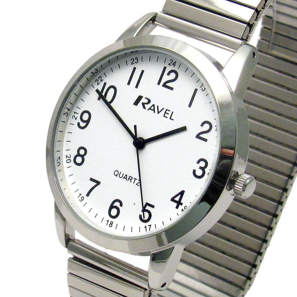 Ravel Men's Bold Number White Dial Gold Expander Bracelet Watch R0232.21.1