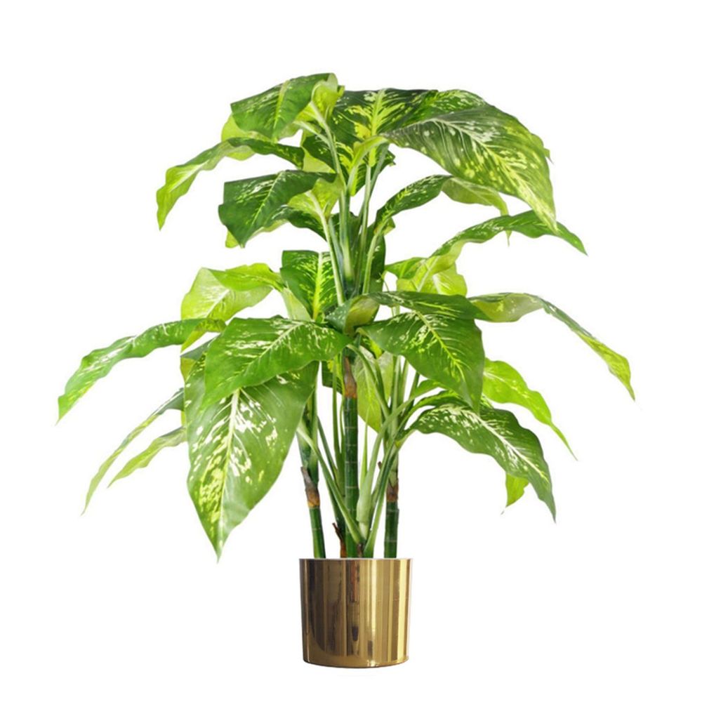 100cm Large Fox's Aglaonema (Spotted Evergreen) Tree Artificial Plant with Gold Metal Planter