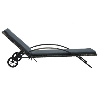 Sun Lounger with Cushion & Wheels Poly Rattan Anthracite