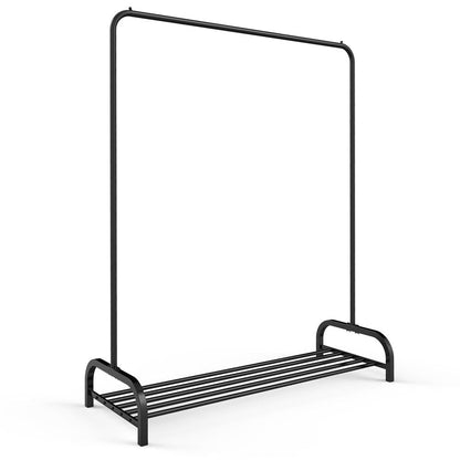 2x Heavy Duty Modern Metal Clothes Single Hanging Rail Stand with Storage Shelf For Dresses Boxes & Shoes BLACK