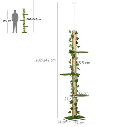 242cm Adjustable Floor-To-Ceiling Cat Tree w/ Anti-Slip Kit - Green