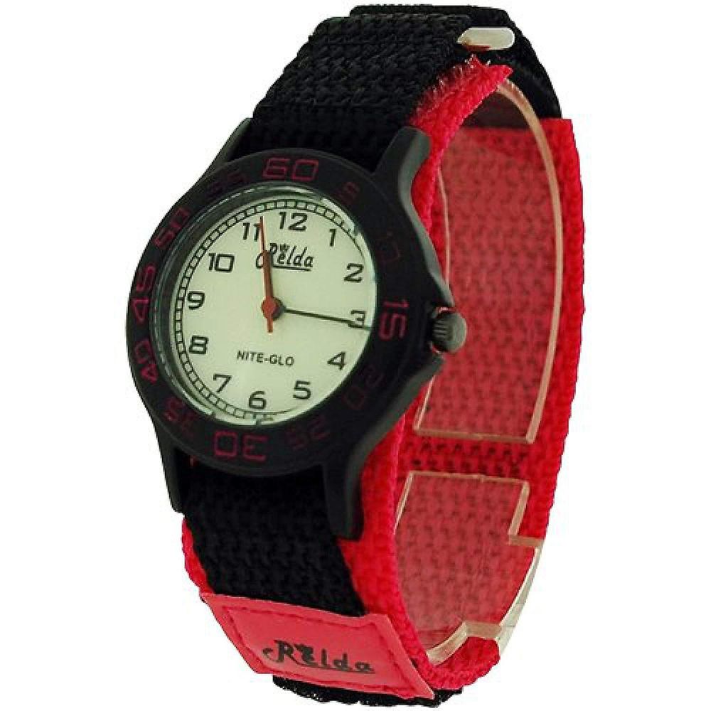 Relda Children's Analogue Nite-Glo Quartz Luminous Dial Pink & Black Velcro Strap Girls Watch REL56