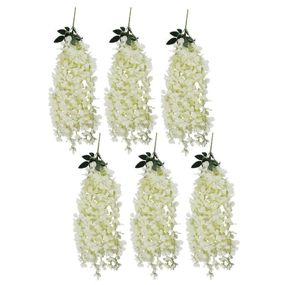 Pack of 6 x 80cm Hanging Wisteria Flowers in Cream