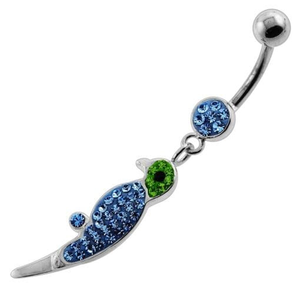 Dangling Multi Jeweled Parrot Navel Belly Button Piercing