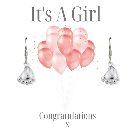 It's A Girl Earrings - Balloon Gift Card