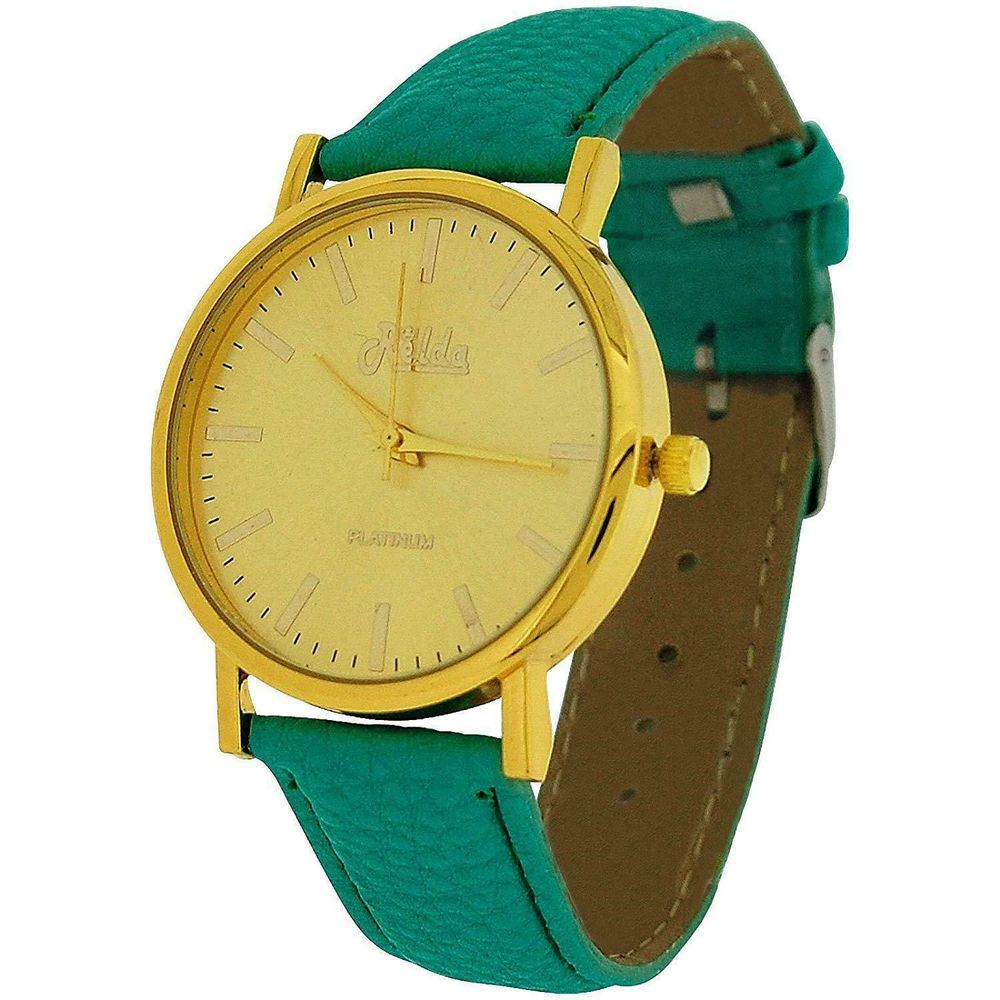 Relda Women Analogue Jumbo Gold tone Dial & PU Green Strap With Buckle REL60