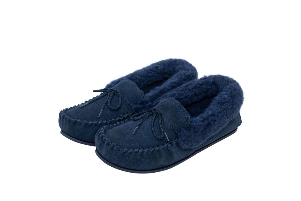 Nordvek Womens Sheepskin Suede Moccasin Slippers With Rubber Sole - 417-100