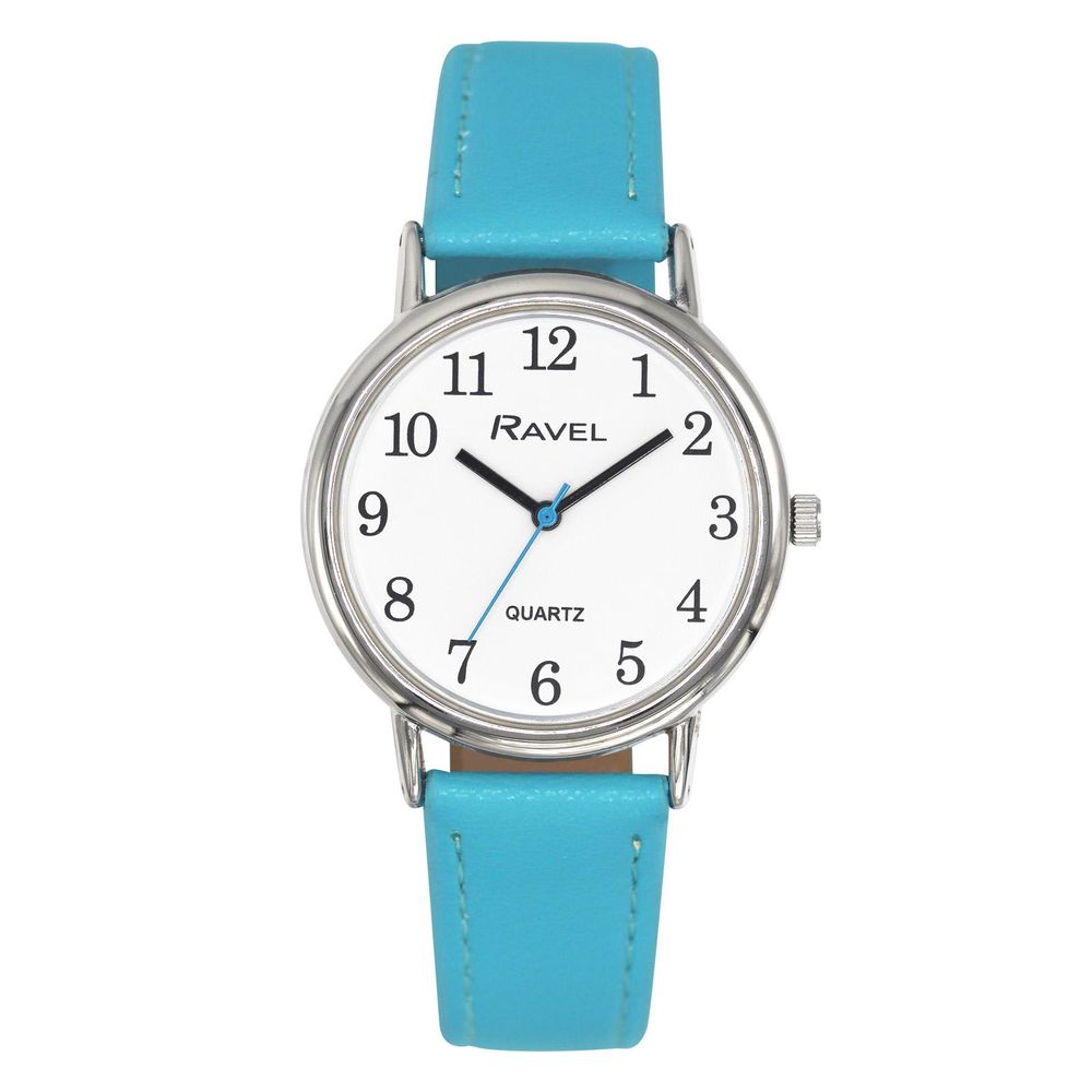 Ravel Ladies Classic Big White Dial Light Blue Leather Strap Watch R0140.16.1