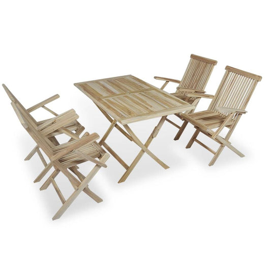 5 Piece Outdoor Dining Set Solid Teak Wood