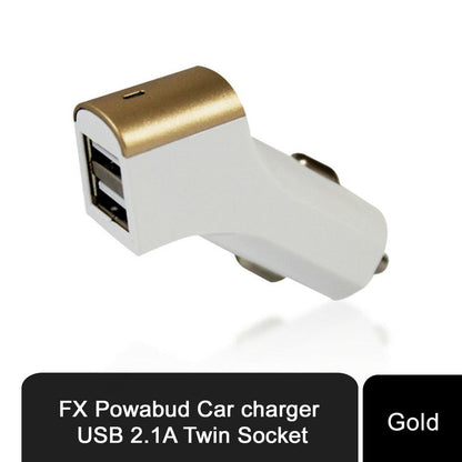 FX Factory Powabud Twin Socket USB 2.1A Car Charger, Gold