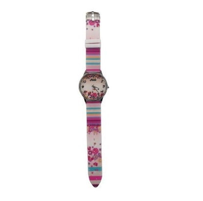 Relda Ladies Analogue Pink Flower Silicone Strap Watch REL95