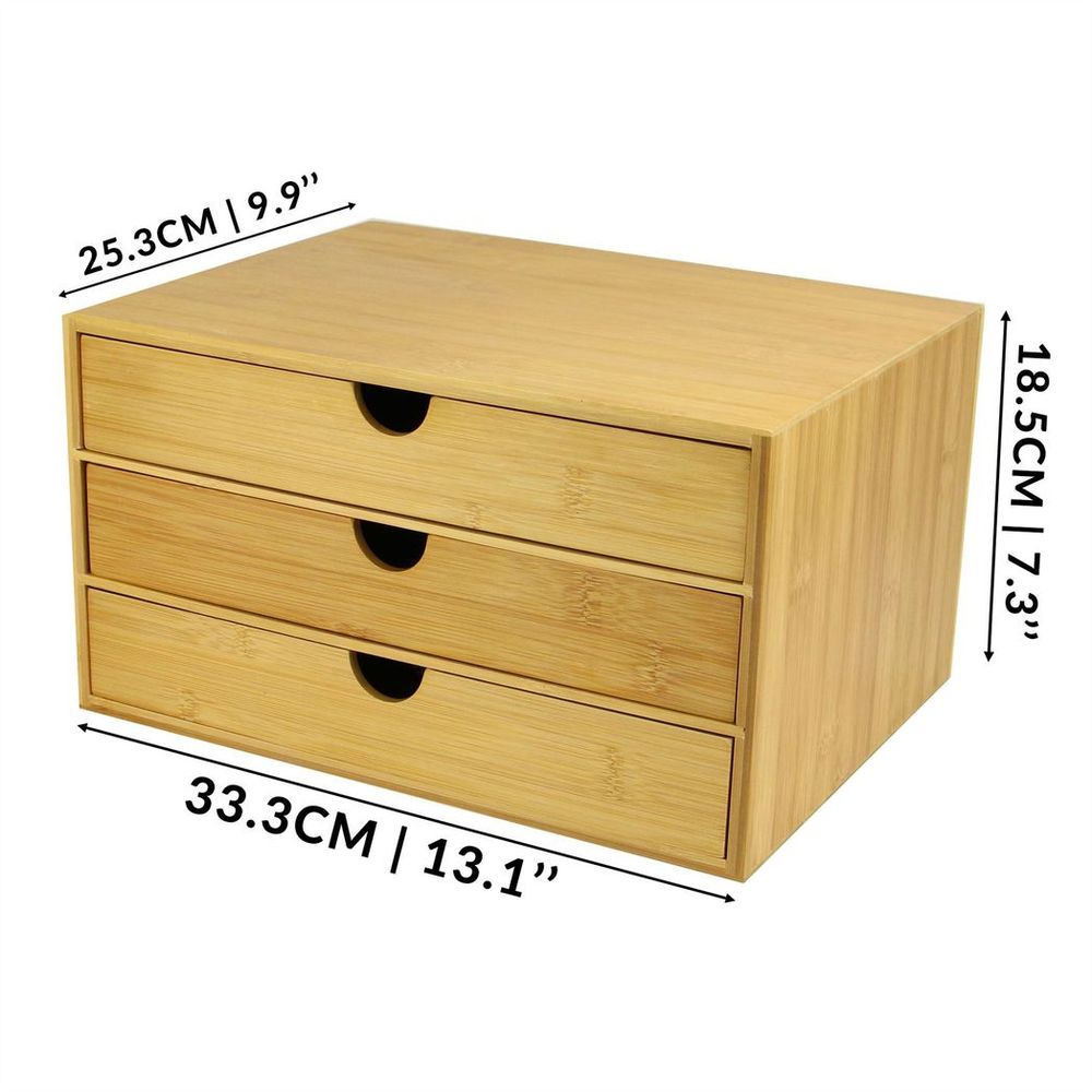 Bamboo Desktop 3 Drawer Organiser - Wide Opening | M&W