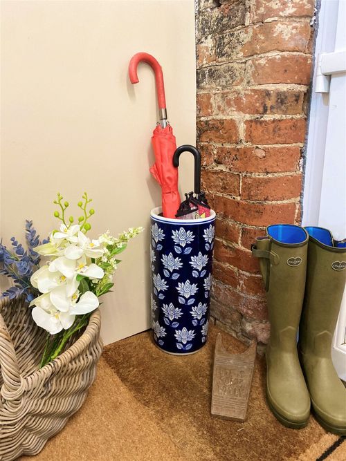 Blue With White Flower Umbrella Stand