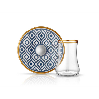 Dervish HD Ikat Tea Glass and Saucer - Anthracite Mat Gold