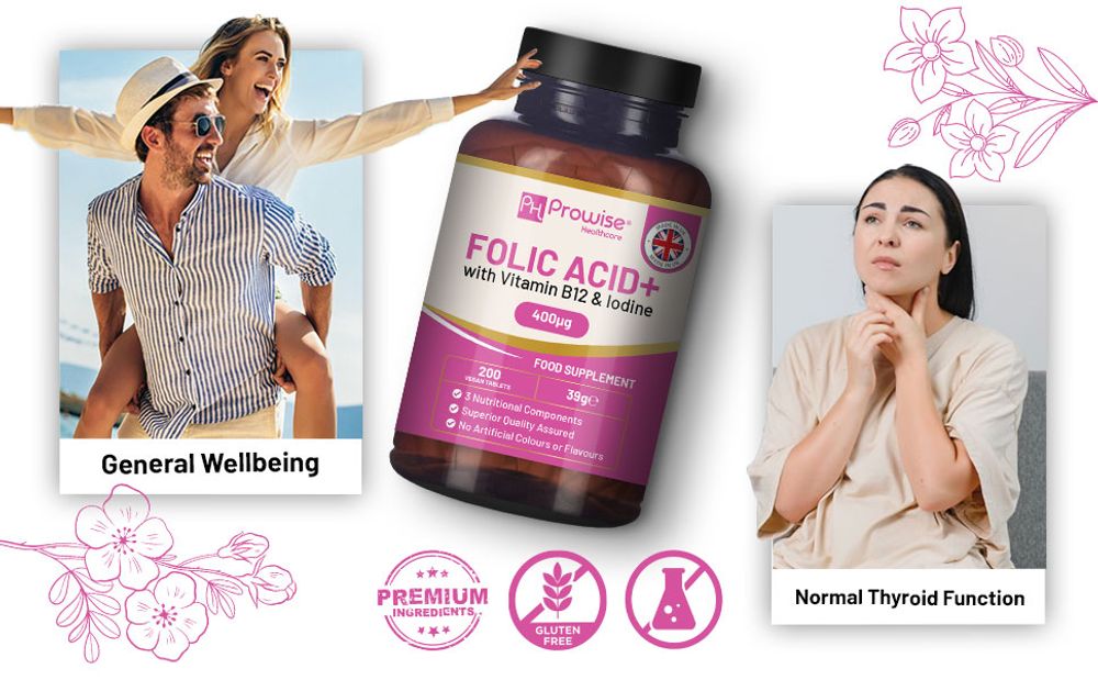 Folic Acid+ 400 mcg - Vegan Tablets with Vitamin B12 & Iodine