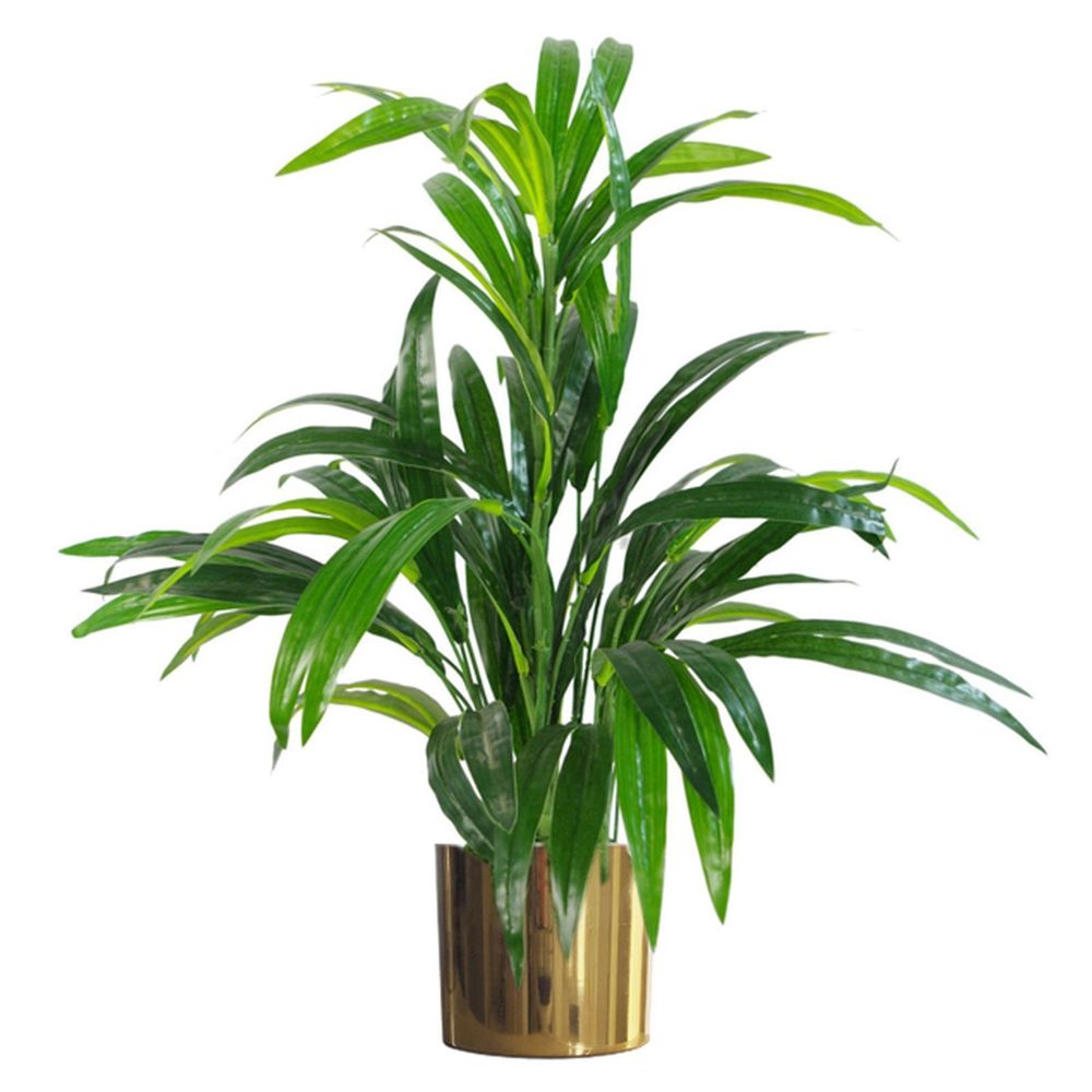 65cm Artificial Large Leaf Bamboo Shrub Plant with Gold Metal Planter