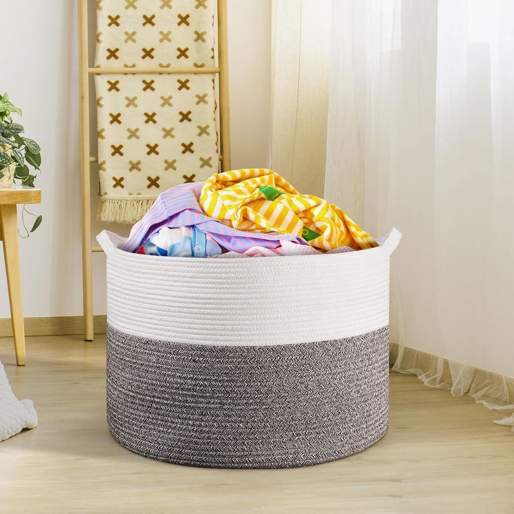 LAUNDRY BASKET WHT & NATURAL 1010284