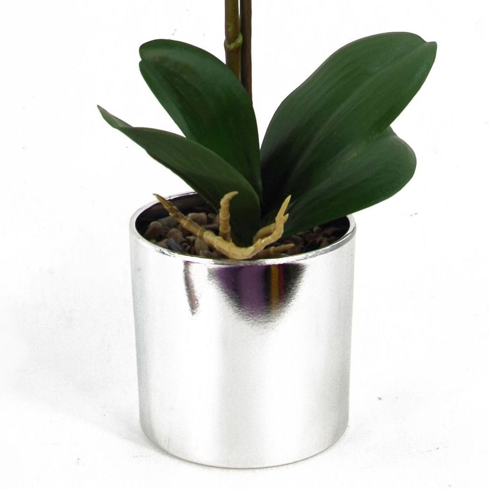 46cm Artificial Orchid Harlequin Pink with Silver Pot