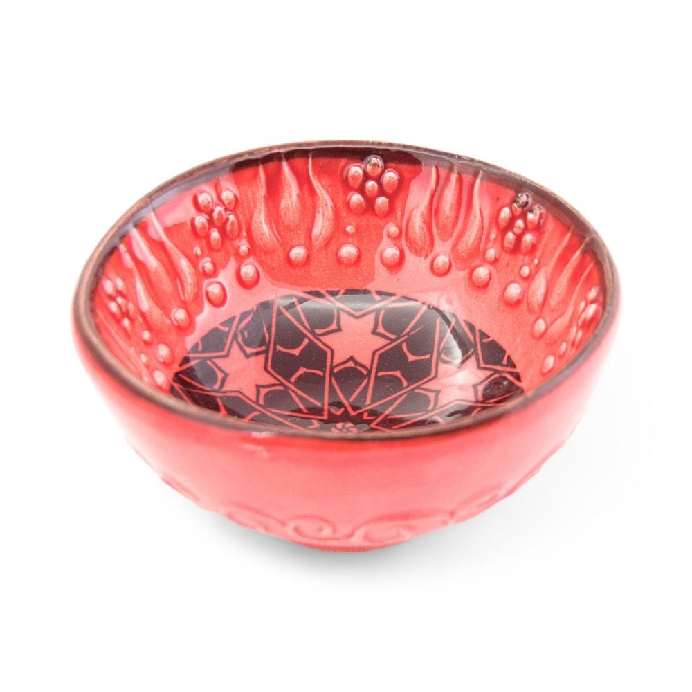 Handmade Ceramic Bowl Multicolour Red 8cm