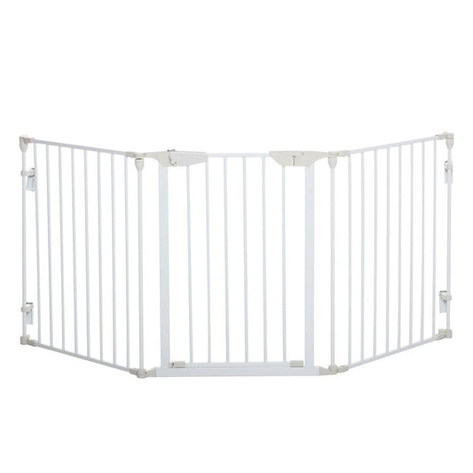 Pet Safety Gate 3-Panel Playpen Metal Fence W/ Walk Through Door White