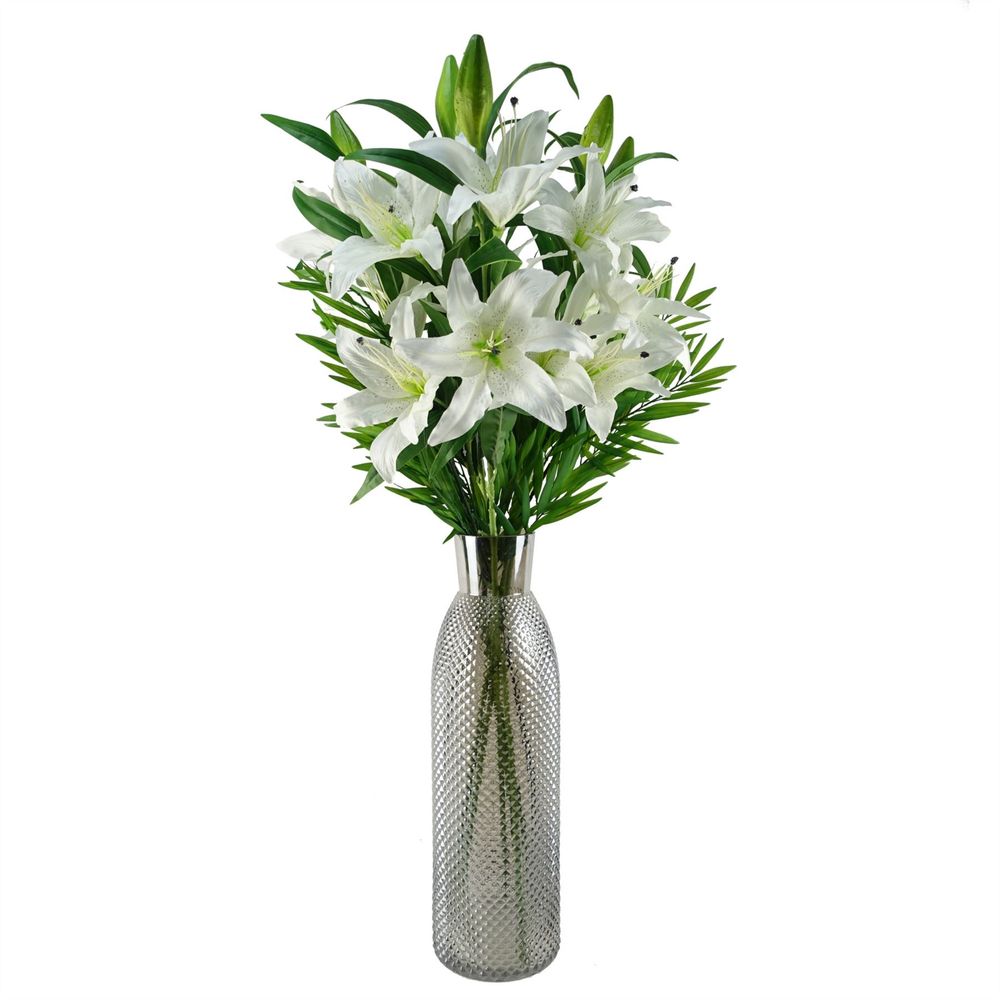 Pack of 6 x 100cm Large White Lily Stem - 18 Flowers