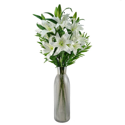 Pack of 6 x 100cm Large White Lily Stem - 18 Flowers