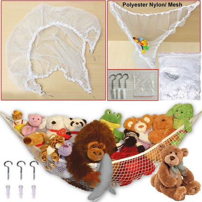 Toy Hammock Large Mesh Net - Keep Childs Bedroom Tidy Toy Organizer With Hooks