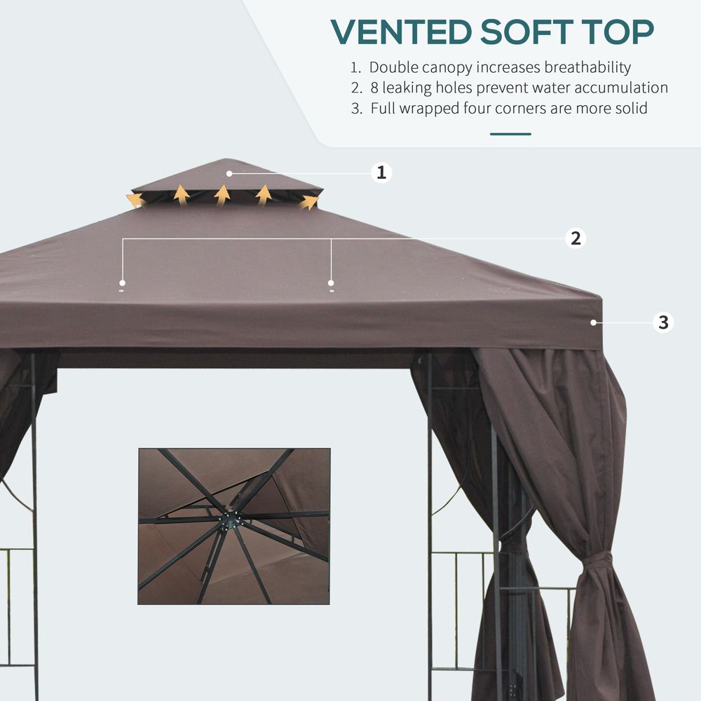 3x3 m Gazebo W/Side Panel-Brown