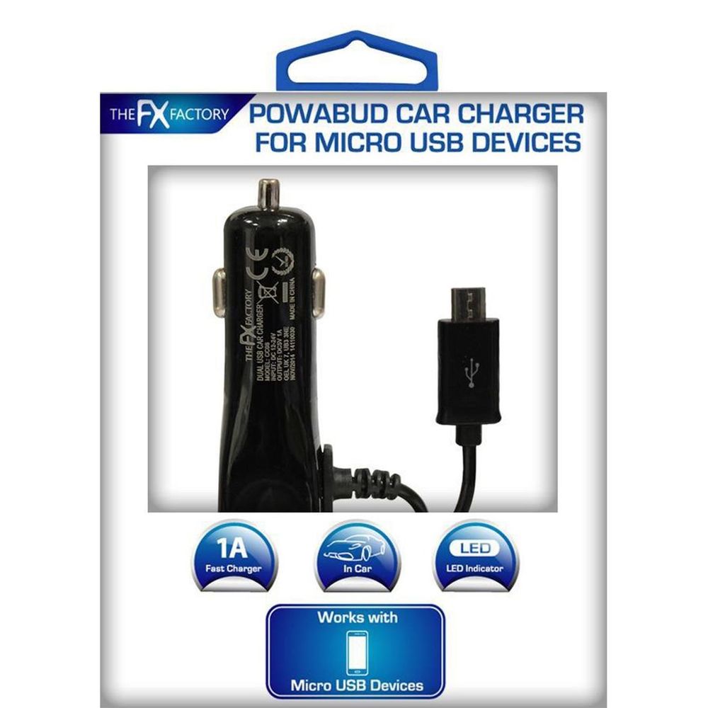 FX Car Charger Powabud for Micro USB Devices Simply Plug In The USB Power Cable