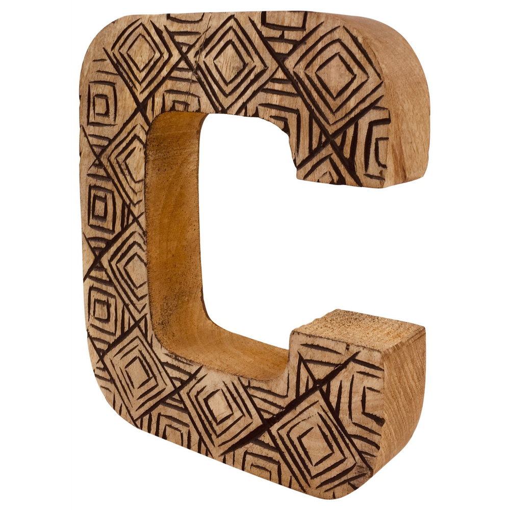 Hand Carved Wooden Geometric Letter C