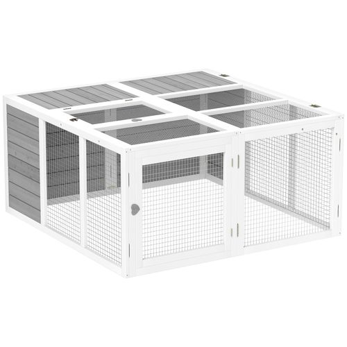 PawHut Rabbit Hutch Small Animal Guinea Pig House with Openable Roof Grey