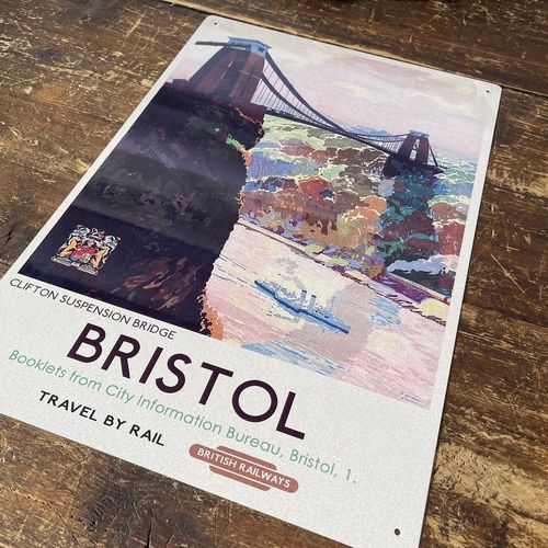 Vintage Metal Sign British Railways Retro Advertising Bristol Clifton Bridge