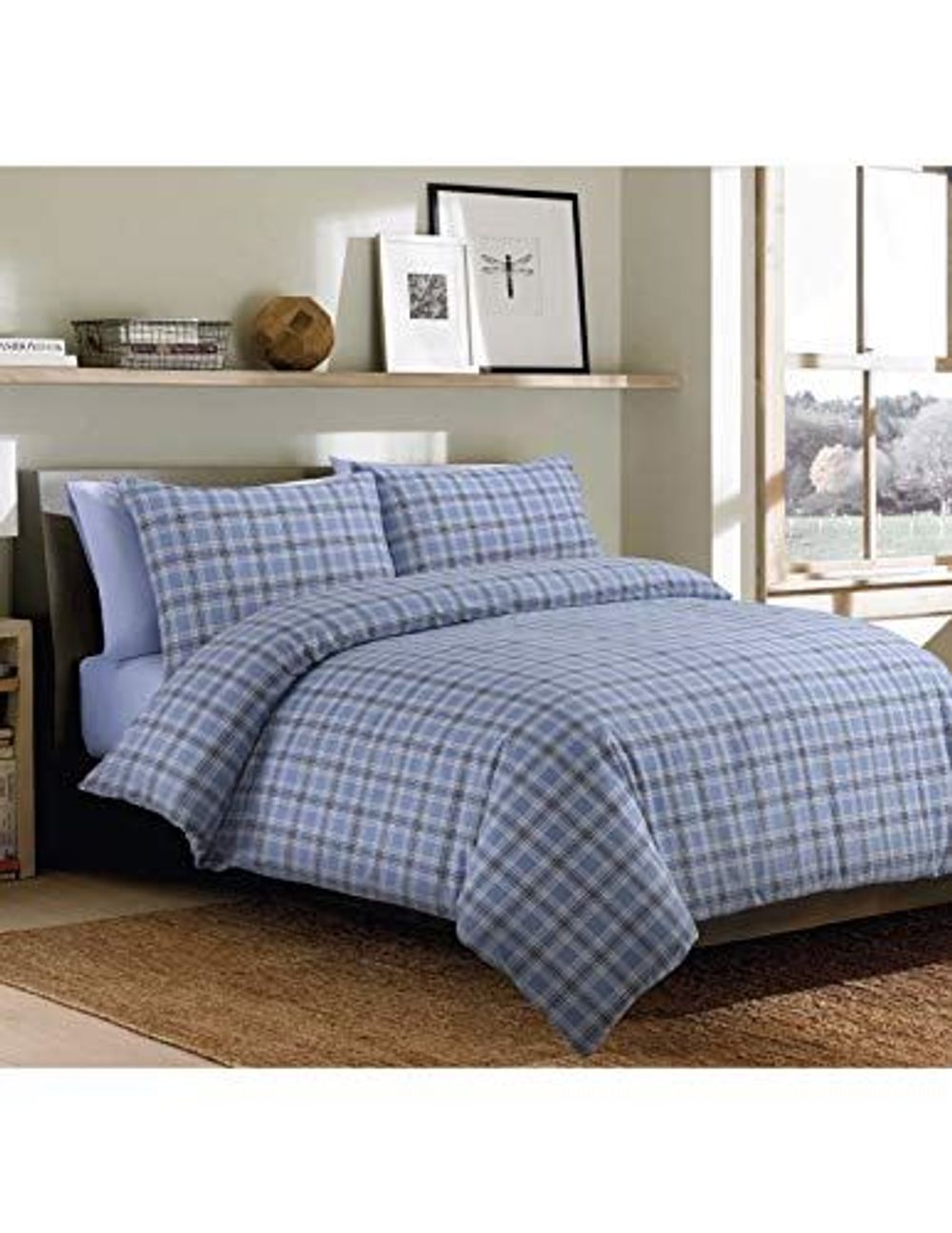 BONTON FLANNEL BLUE PLAID BEDSET SB