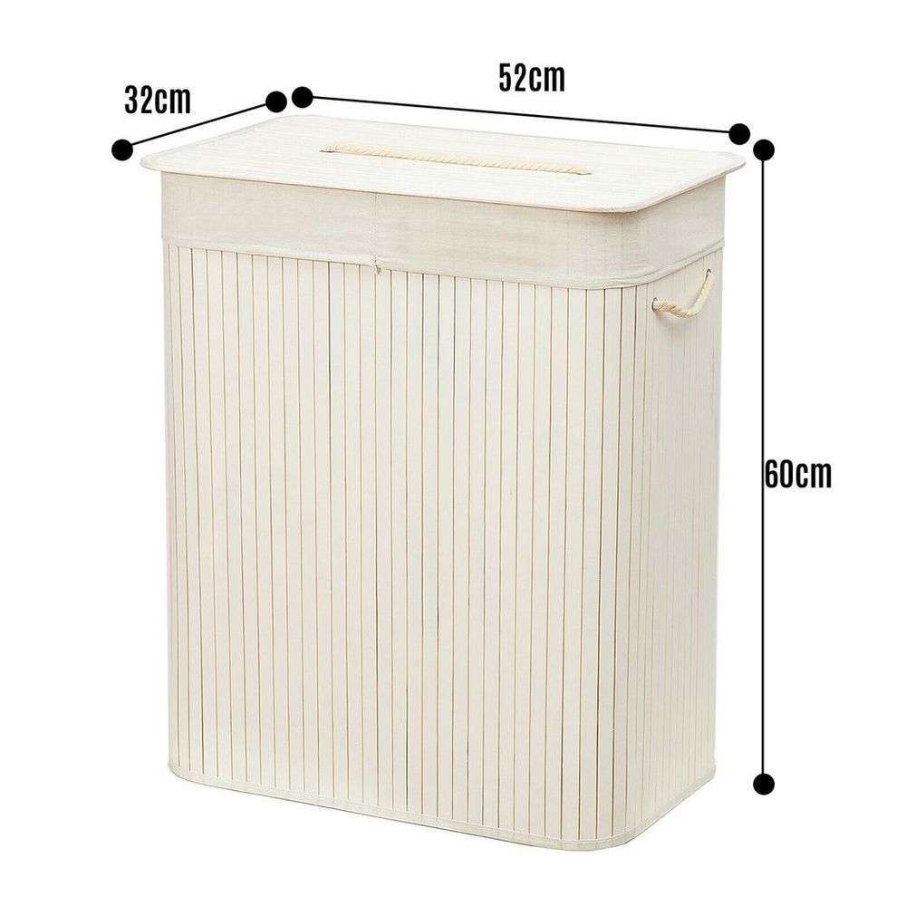 Rectangular Bamboo Laundry Basket-White with Divider