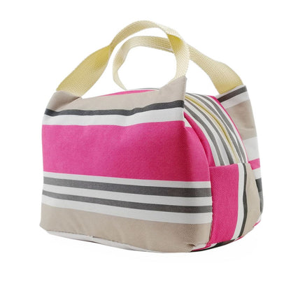 Insulated Striped Canvas Thermal Lunch Bag - in Various Colours