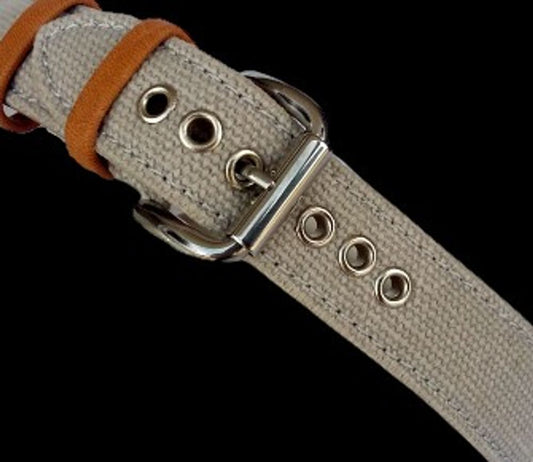 Strond DC-3 Vintage Canvas Watch Strap & Steel Eyelets & Leather Loops Khaki