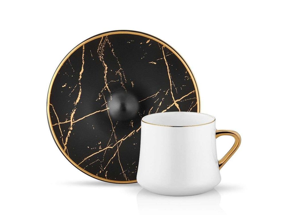 Sufi Tea Cup and Saucer - Black Marble - 230 cc