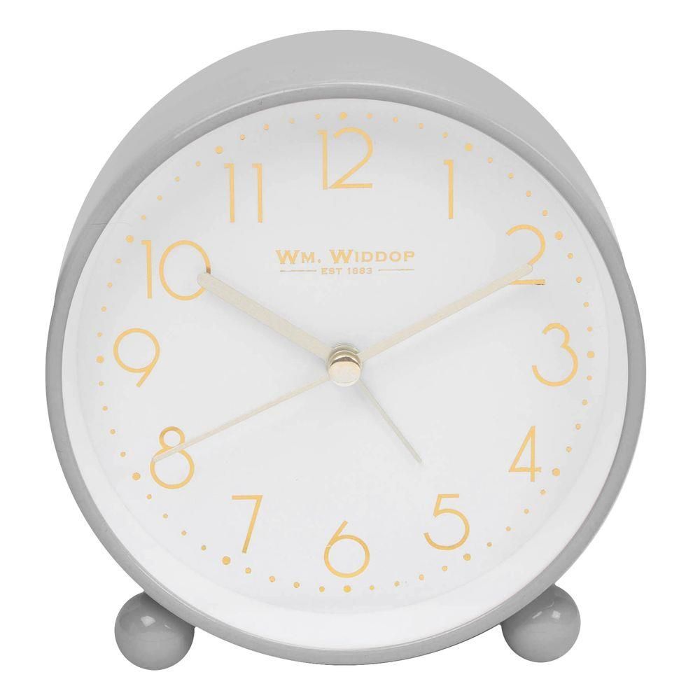 5175Gy William Widdop Grey Metal Alarm Clock With Gold Dial