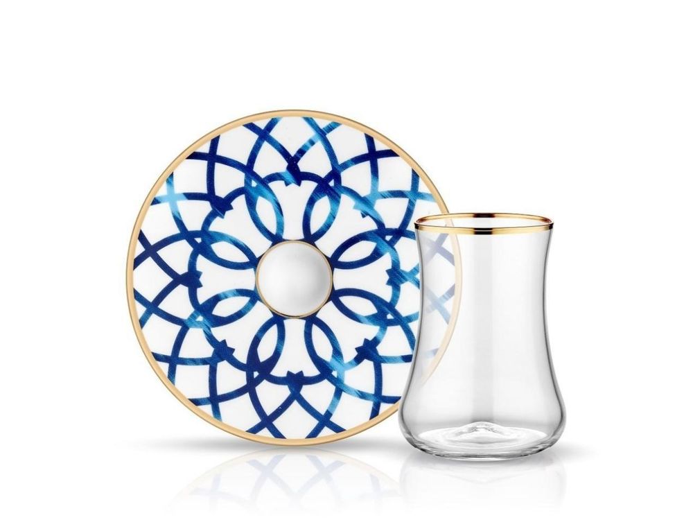 Dervish Blue Blanc Bianca Tea Glass and Saucer